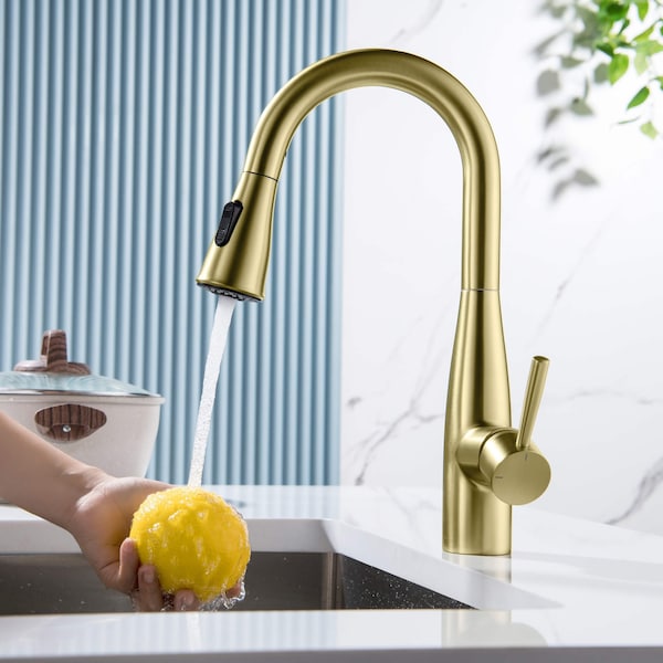 Bari Single Handle Pull Down Kitchen & Bar Sink Faucet, Brushed Gold